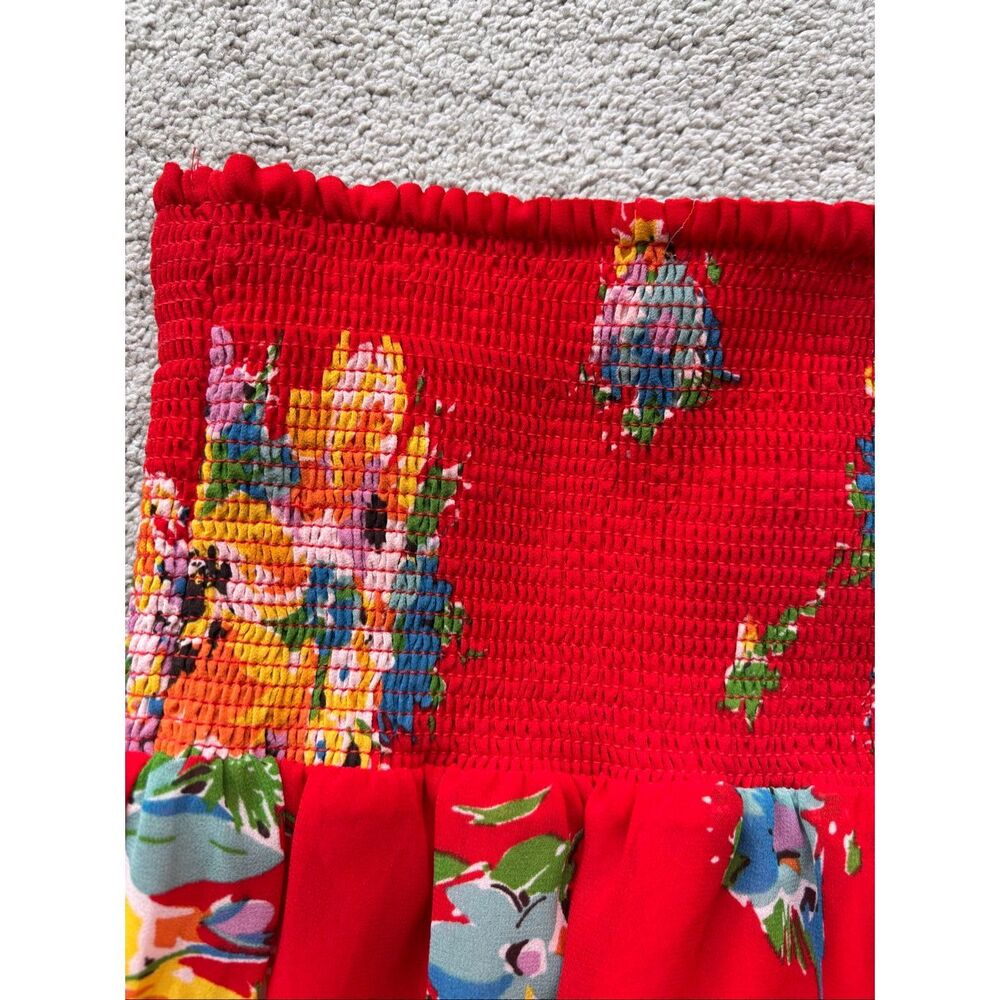NWOT Ralph Lauren Red Floral Smocked Tiered Midi Skirt Sm E23 - Picture 4 of 7